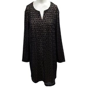 Coolibar UPF 50 Crochet Lace Long Sleeve Lined Shift Dress Size XL Black Swim